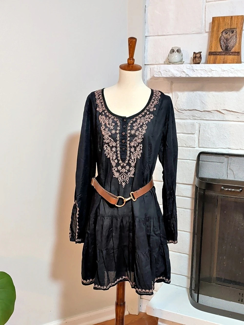 Lucku Brand Cotton Black Floral Embroidered Dress